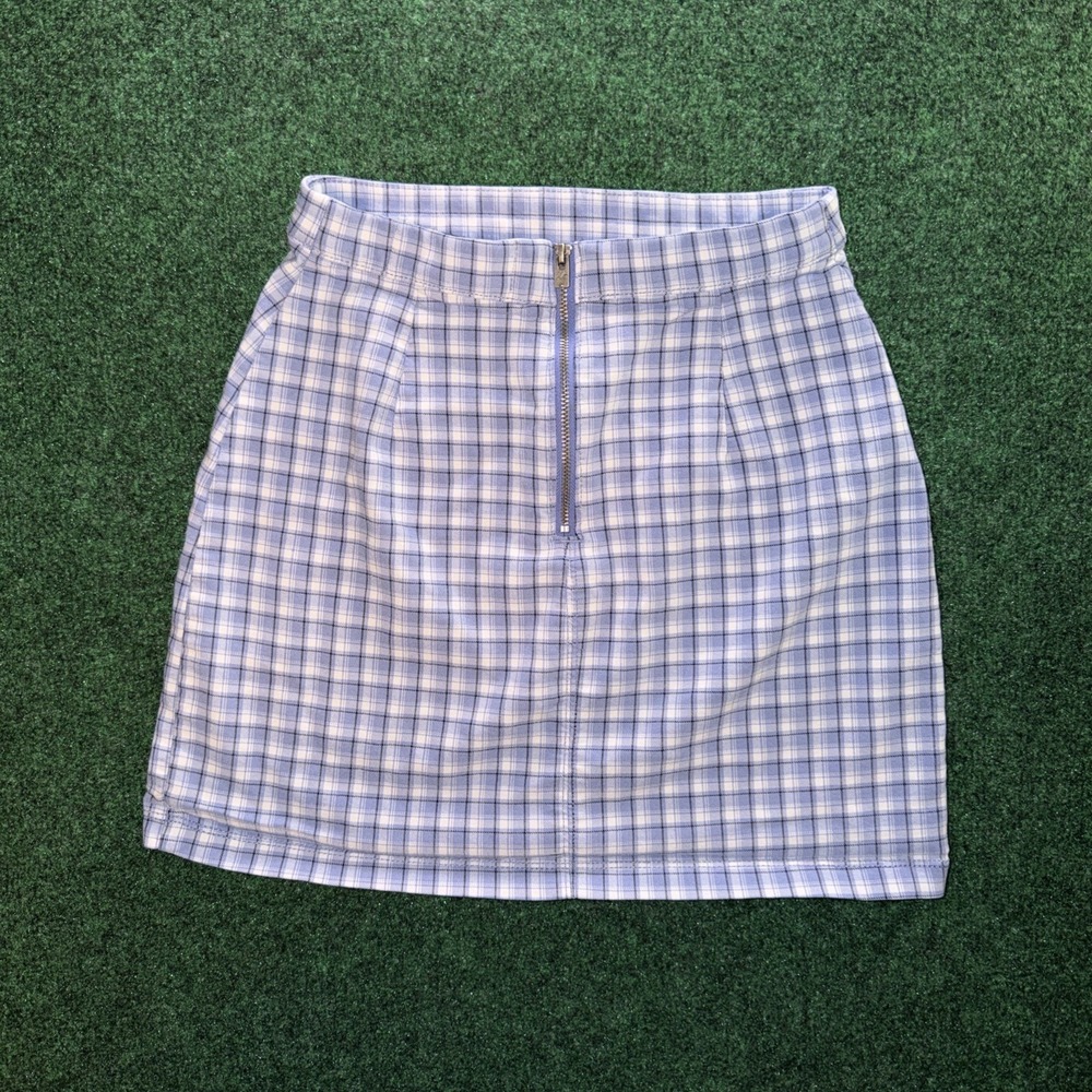 Hollister, Ultra High-Rise Plaid Mini Skirt Blue/White/Blue Zip Slit - Size XS - Picture 5 of 6